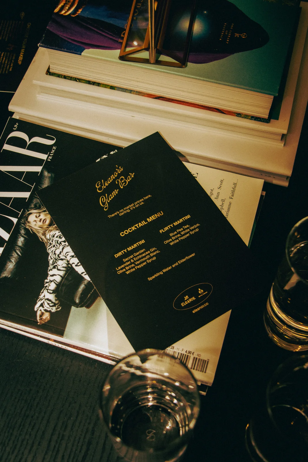 The menu at ELEANOR’s British Arrows Glam Bar