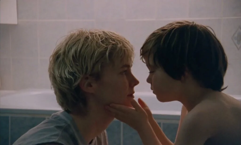 Two women face one another in a still from Georgia Oakley’s Blue Jean