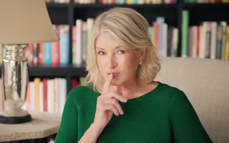 Martha Stewart gives a knowing shush in her library in Pure Leaf’s Martha campaign.
